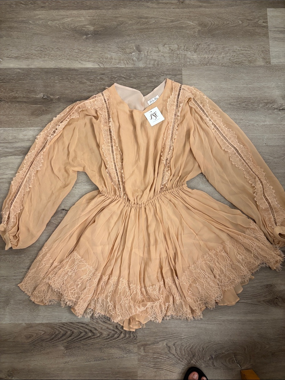NWT LoveShackFancy Blush Peach Lace-Trimmed Silk Dress